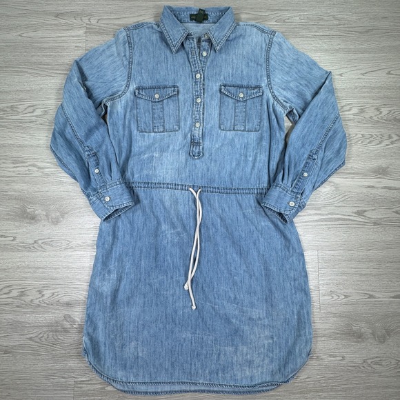 Lauren Jeans Co. Ralph Lauren Dresses & Skirts - Lauren Ralph Lauren Womens Denim Shirtdress Blue Size 12 Drawstring Utility LRL
